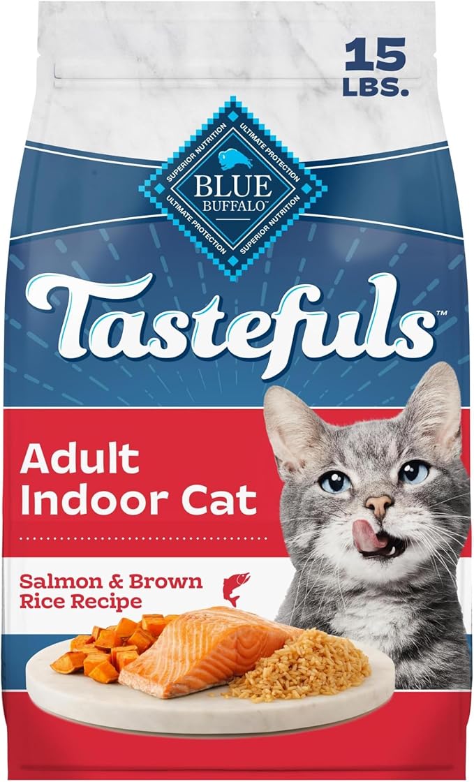 Blue Buffalo Tastefuls Salmon Adult Indoor Dry Cat Food, 15 lb | Salmon & Brown Rice Recipe, Antioxidant-Rich LifeSource Bits, No Corn, Wheat, or Soy