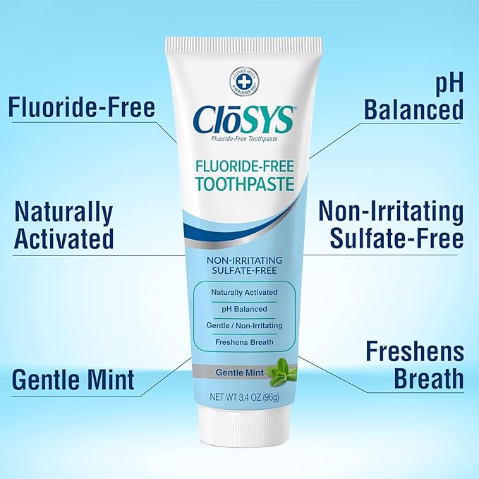 CloSYS Fluoride Free Toothpaste, 3.4 Ounce, Travel Size, Gentle Mint, TSA Compliant, Whitening, Enamel Protection, Sulfate Free (Pack of 3)