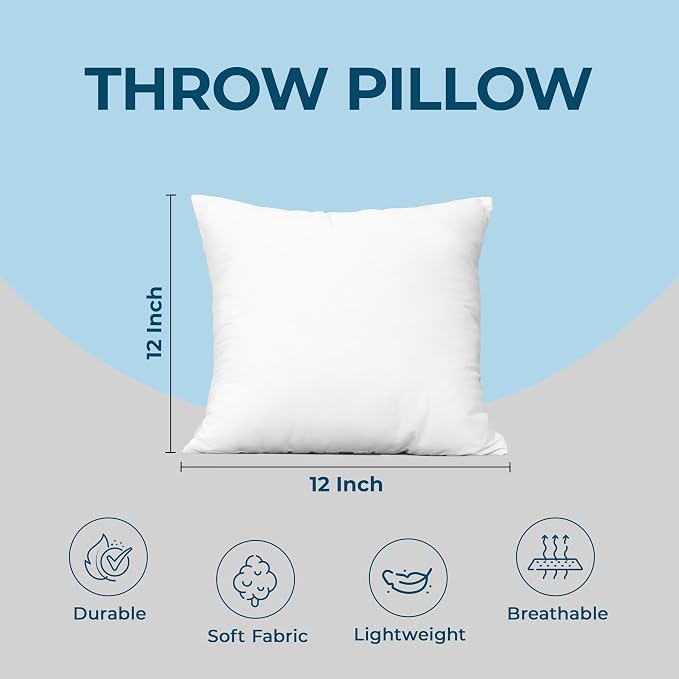Utopia Bedding Throw Pillows, Decorative 12x12 Pillow Inserts, Set of 4 | Down alternative pillow insert with plush fluffy fill for beds sofas couches and chairs. Suitable for indoor outdoor use.