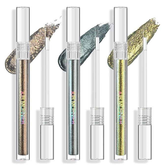 Multichrome Liquid Eyeshadow Set,3 Colors Multi-Dimensional Eye Liner Makeup,High Pigment Waterproof Metallic Eye Shadow,Ultre Fine Tip Glitter Eyeshadow (07 bronzer+08 armor+09 gold)