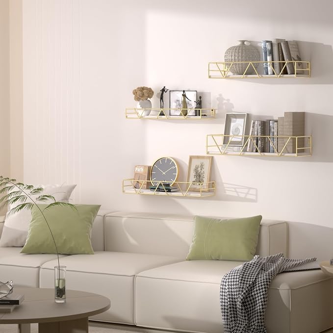 Floating Shelves Set of 4, Wood Wall Shelf, Farmhouse Shelf for Bedroom | Wall Mounted Floating Shelf for Living Room, Bedroom, Bathroom, Kitchen, Office