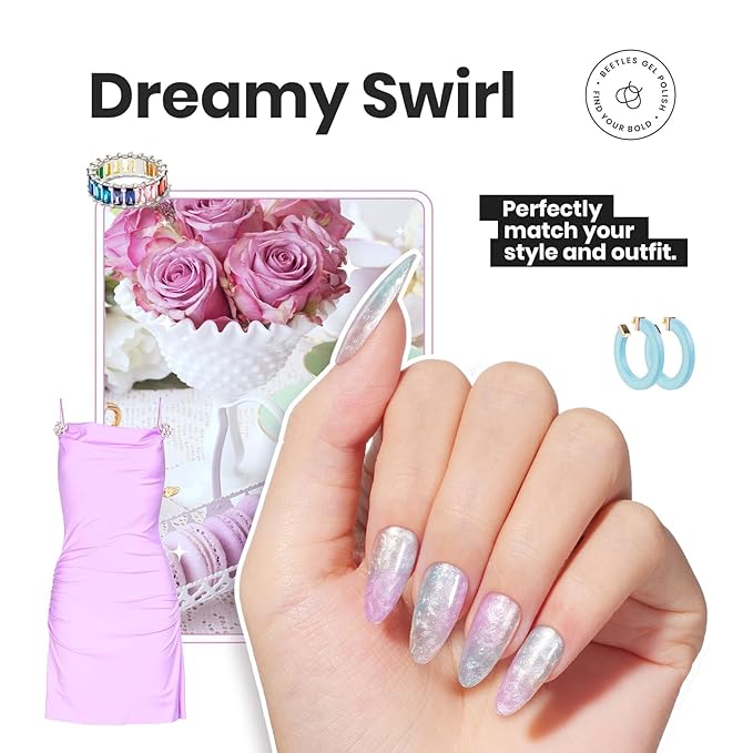 Beetles Nail Polish Set, 6 Colors Pearl Nail Polish Kit Pastel Pearl Shimmer Pink Orange Blue Green Dreamy Swirl Quick Dry Fingernail Polish Gifts for Women Salon DIY Manicure Kit - Easter Nails Art