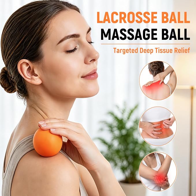 Massage Ball Lacrosse Ball for Myofascial Release, Massage Deep Tissue for Back, Neck, Foot Trigger Point Therapy, Full Body Muscle Knots, Relieving Muscle Pain (Orange)