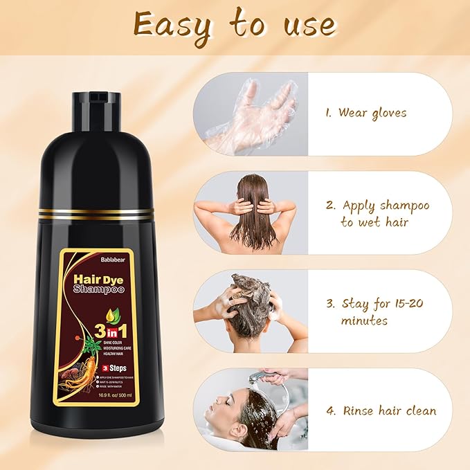 Bablabear Brown Hair Dye Shampoo for Gray Hair Coverage,Instant Hair Color Shampoo for Women and Men.500ml