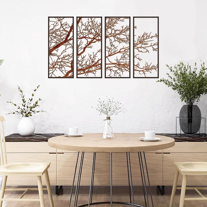ESTART 4 Pieces Tree of Life Metal Wall Decor, Colorful Tree Branch Metal Wall Art, Tree Sign Wall Hangings for Home Garden Office Living Room Indoor Outdoor (Colorful, Large)