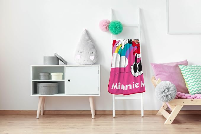 Disney Minnie Mouse Plush Throw Blanket - Measures 46 x 60 Inches - Super Soft & Cozy Fleece Rainbow Kids Bedding