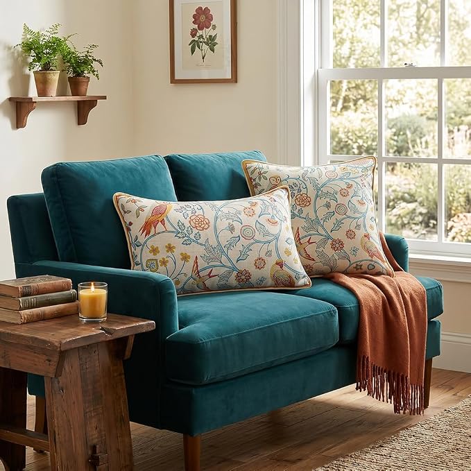 patdrea French Vintage Linen Throw Pillow Cover,12"x20"-Magnolia A | Decorative Pillow Case with Zipper,Yellow Floral Pattern,Cushion Coverfor Couch Living Room Bedroom Sofa