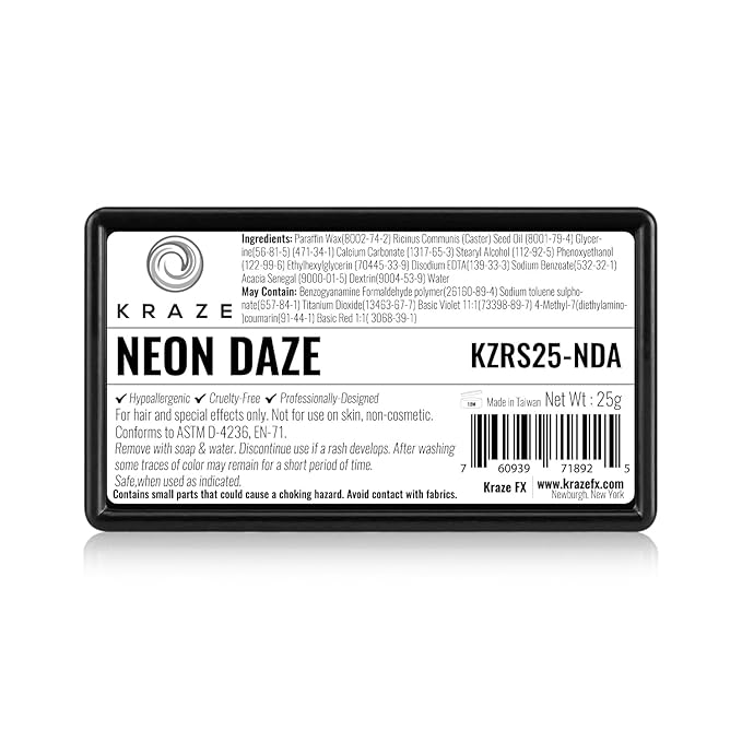 Kraze FX Dome Stroke - Neon Daze (25 gm), Water Activated, Professional UV Glow Blacklight Reactive Face and Body Painting Rainbow Cakes, Hypoallergenic, Safe, 1-Stroke Split Cake