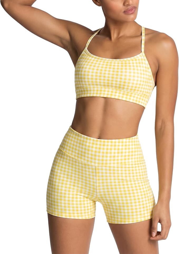 ABOCIW Workout Sets for Women 2 Piece Color Block Strappy Sports Bra High Waist Shorts Gym Yoga Pilates Outfits