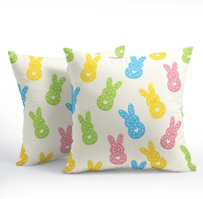 Easter Bunny Pillow Covers 24X24 Inch Colorful Peep Rabbit Polka Dot Decorative Pillow Cases Spring Easter Holiday Throw Pillows Set of 2 Seasonal Modern Farmhouse Home Decor For Sofa Couch Outdoor