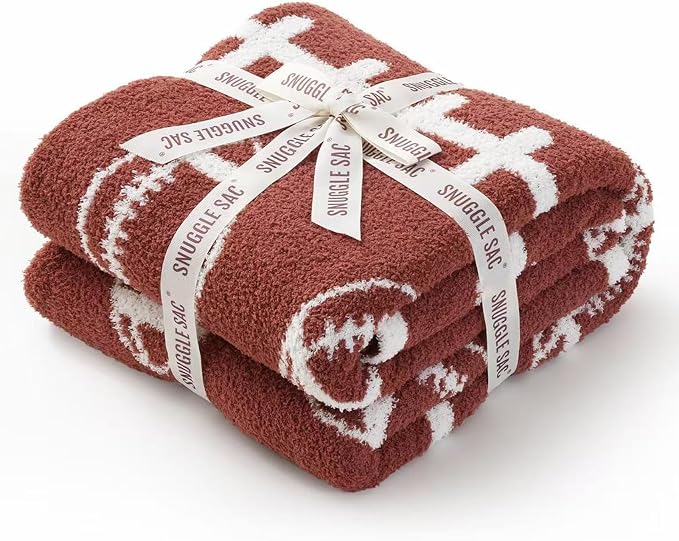 Snuggle Sac Brown Football Throw Blanket for Couch, Microfiber Fluffy Warm Cozy Fuzzy Reversible Rugby Name Blankets for Sofa, Chair, Bed, 50x60 inches