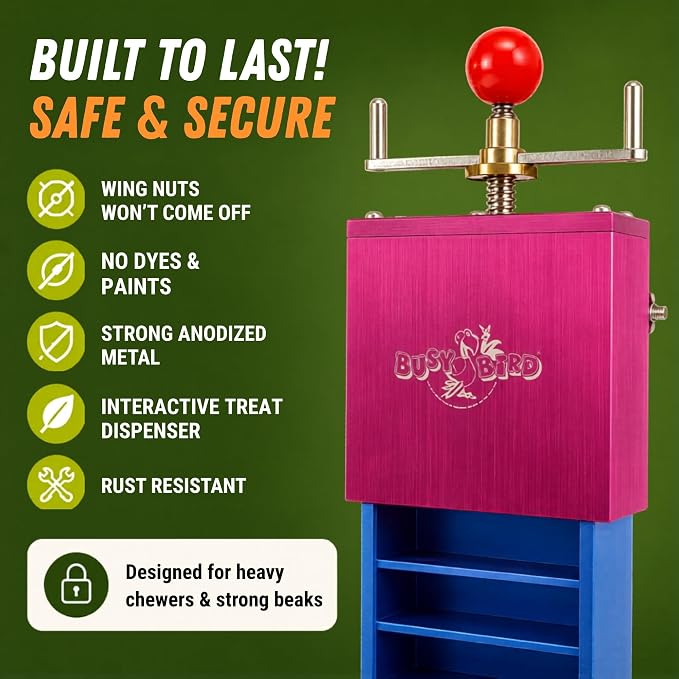Bird Toys for Large Birds (Ele-Waiter) | Treat Dispenser | Foraging Bird Toys for Parrots, Cockatiel, Cockatoos & Macaws | Durable Cage Accessories for Medium to Extra Large Birds | Macaw Enrichment