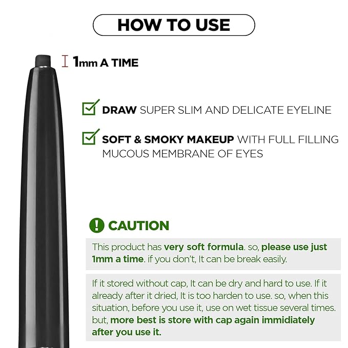 THESAEM Eco Soul Powerproof Super Slim Eyeliner - Smudge Proof Gel Eyeliner - Micro Precision Tip (2mm) - Highly Pigmented & Long-lasting Eye Makeup Glides on Smoothly, 0.1g (BK01 Night Black)