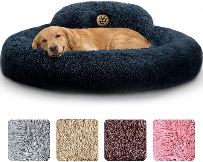 PetJett XL Dog Beds for Large Sized Dog - 45'' Extra Large Dog Bed, Washable Dog Bed - Anti-Slip Super Soft Round Donut Bed, Fluffy Faux Fur Anti-Anxiety Premium Comfort Pet Bed, Fits Dogs upto 120lbs