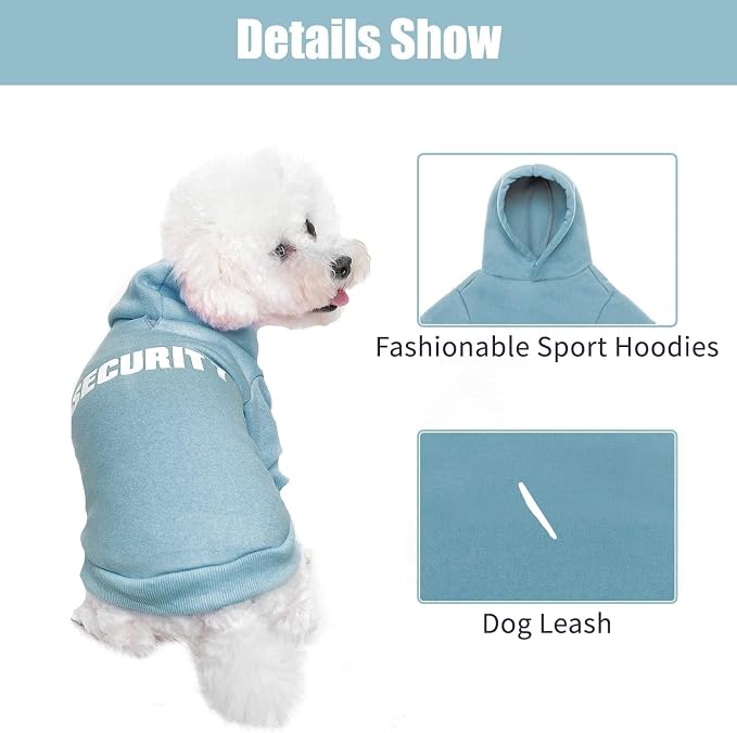 BINGPET Security Dog Hoodie, Pet Sweater Clothes with Leash Hole, Blue | Warm Dog Sweatshirt for Small Medium Large Dogs, All-Season Cold Weather Comfort & Fit, Soft Winter Hooded Pullover Outfit