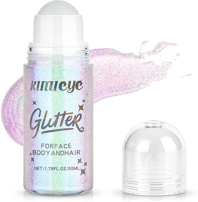 Roll-on Face Body Glitter Gel for Women and Kids, 50ml Large Capacity Holographic Chameleon Color Changing Glitter Gel Shimmer Makeup for Singer Concert Festival Rave Accessories, Sparkling Pink