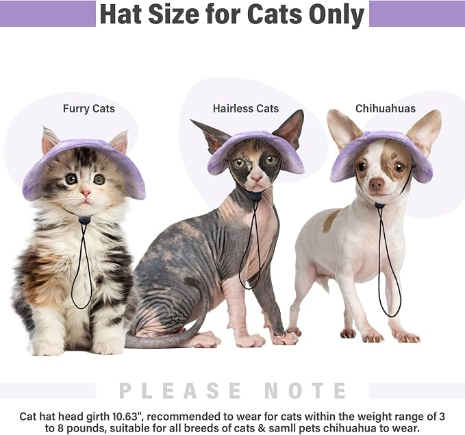 DENTRUN Cat Bucket Hat with Ear Hole, Cotton Birthday Bonnet for Small Pets | Breathable cotton, Adjustable Secures fit, For birthday Party, For small cats, daily cute photos