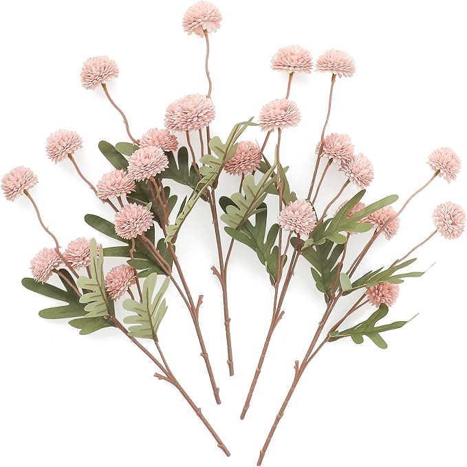5pcs Shabby Blush Faux Silk Mums Artificial Flowers, Bulk Fake Small Mini Chrysanthemums with Stems for DIY Wedding Centerpieces Floral Arrangements Vase Fillers Home Decorations