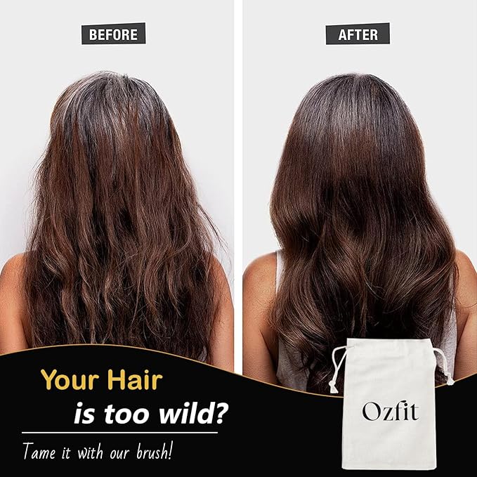 OZFIT 100% Boar Bristle Hair Brush - Natural Bamboo Hair Brush for Men & Women, Promotes Hair Growth, Includes Travel Bag & Cleaner