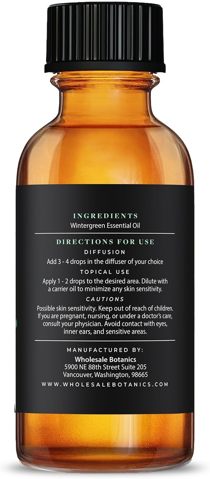 Wintergreen Essential Oil by Wholesale Botanics | Premium Grade 100% Undiluted Essential Oil | for Aromatherapy, Soaps, Lotions, & Candles | Vegan & Cruelty Free (1 Fl Oz)
