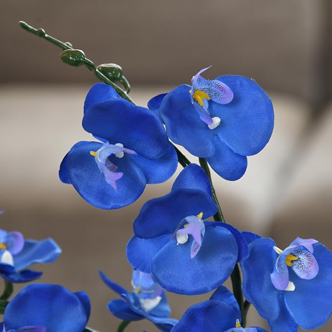 15" Silk Phalaenopsis Orchid in Square Pot, Navy Blue Flower Arrangements | Lifelike Faux Potted Blooms with Moss in a Ceramic Planter. Looks Real, Zero Upkeep, Ideal Centerpiece for Any Table