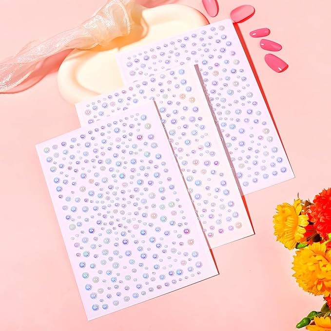 975PCS Gem Stickers Jewels for Crafts Face Gems 3/4/5/6MM Hair Nails Craft DIY Decor Makeup Stick on Body Crystal Clear Crystal Face Jewels for Women Face Gems Dtick On（White）