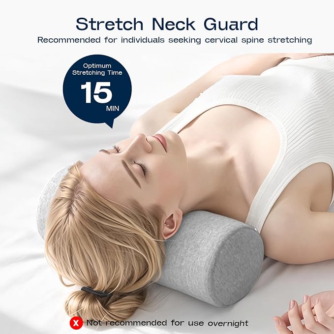 Neck Roll Pillow for Neck Pain Relief - Memory Foam Neck Support Pillow for Bed, Cylinder Pillows, Round Neck Pillow for Sleeping, 15.7 * 5 * 5 inch (Grey)