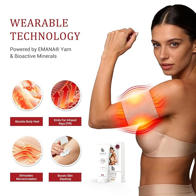 Lady B FIR Infrared Arm Band & Body Cream Set for Women – EMANA® Smartwear Tech for Toning Flabby Arms – Advanced Compression Sleeves with Skin Rejuvenating Cream for Cellulite Reduction & Elasticity