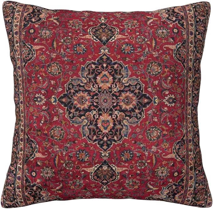 Central Red Persian Silk Rug Print Pillow Covers Decorative Square Throw Pillowcase 18x18 Inch Couch Cushion Cover for Home Decor Living Room Bedroom College Dorm Bed Car Sofa