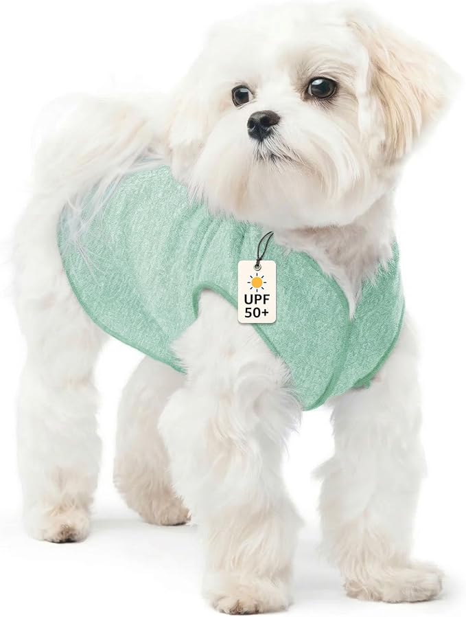 Goldpaw Dog Sun Shirt with UV Protection - Lightweight, Cooling Sun Protection Clothing for Small Dogs - Reduce Heat Absorption - Made in the USA - Machine Washable - Pistachio Green - Size 8
