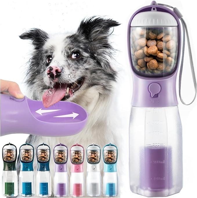Portable Dog Water Bottle 3 in 1 Pet Travel Bowl Dispenser Treat Container