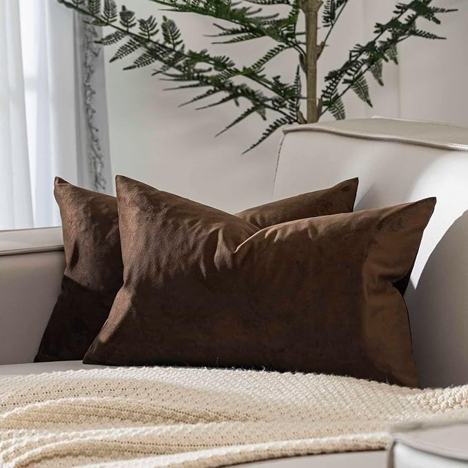 16x24 Pillow Covers Set of 2 Decorative Velvet Throw Pillow Covers,Brown | Luxury Soft Cushion Covers with Invisible Zipper for Couch Sofa Bed Living Room Bedroom Home Decor