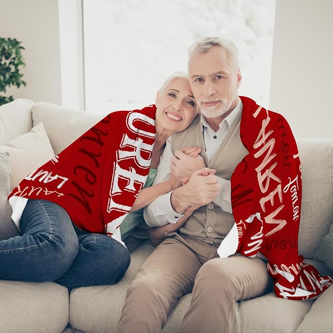 Personalized Throw Blanket, Custom Light Soft Flannel Fleece With Name for Men Women Boys Girls Kids - Customized Gifts for Birthday Christmas Valentines Day - Red Theme
