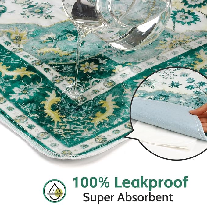 Washable Pee Pads for Dogs, 2 Pack Reusable Puppy Training Pads 48"x32" Super Absorbent Waterproof Dog Training Pads, Non-Slip Potty Pads, Whelping Pads Litter Mat Green Medallion