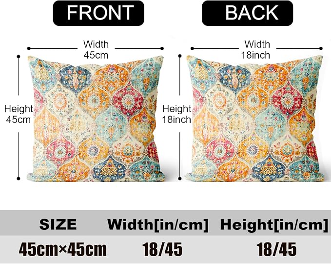 Boho Throw Pillow Covers 18x18 inch Set of 2,Soft Pillowcases Bohemia Carpet Printing Pattern Decorative Sofa Living Room Bed Square Pillow Case Cushion Cover-Cream Color