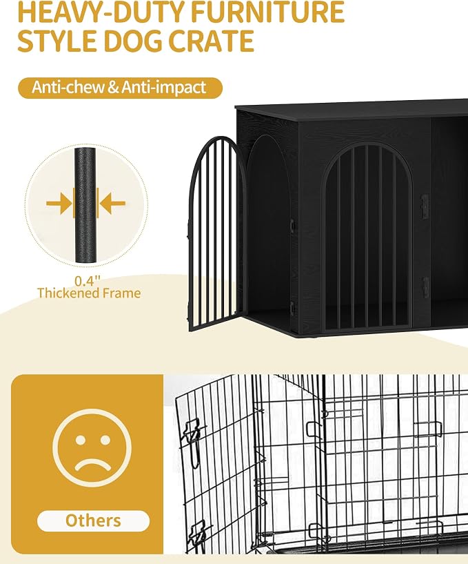 Hzuaneri 44.1'' Dog Crate Furniture,Dog Kennel Indoor for Medium/Large Dogs | Dog Kennel Furniture Wooden Dog Cage Heavy Duty Dog Crate Decorative Pet House End Side Table TV Stand,Black DFC83904B