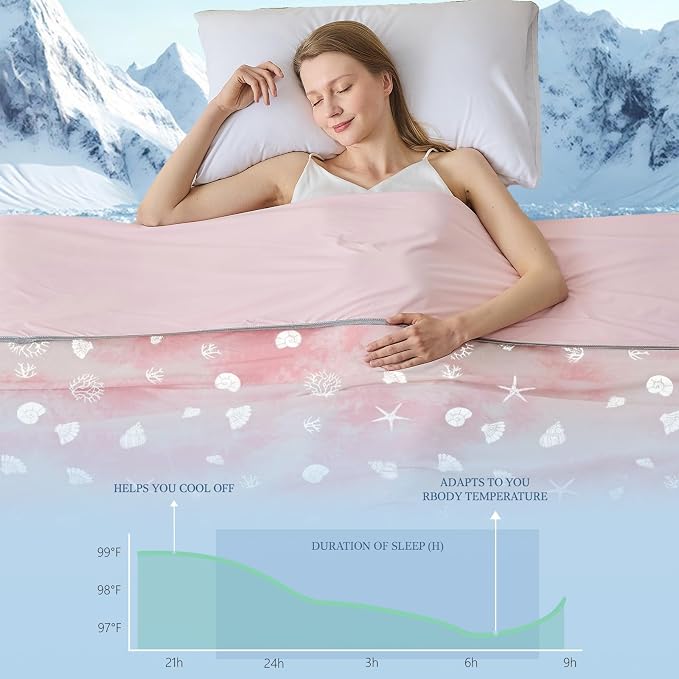 Cooling Blanket Twin Size (60"x80"), Double Sided Ice Cold Blanket for Hot Sleepers, Transfer Heat to Keep Cool, Soft Lightweight for Night Sweats, Bed & Couch, Ocean Design