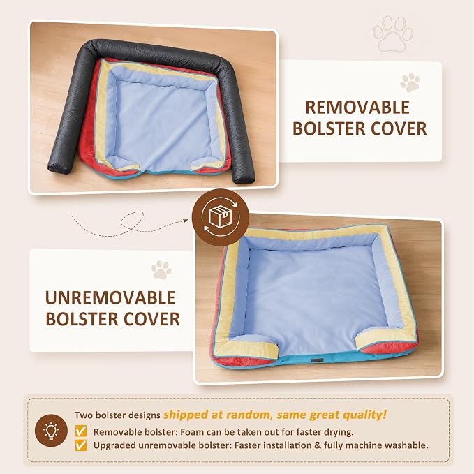 Comfort Expression Orthopedic Dog Bed for Extra Large Dogs with Bolster | Waterproof Dog Couch Bed with Washable Cover & Non-Slip Bottom, Supportive Egg Crate Foam XL Pet Bed, 45x35 Inch