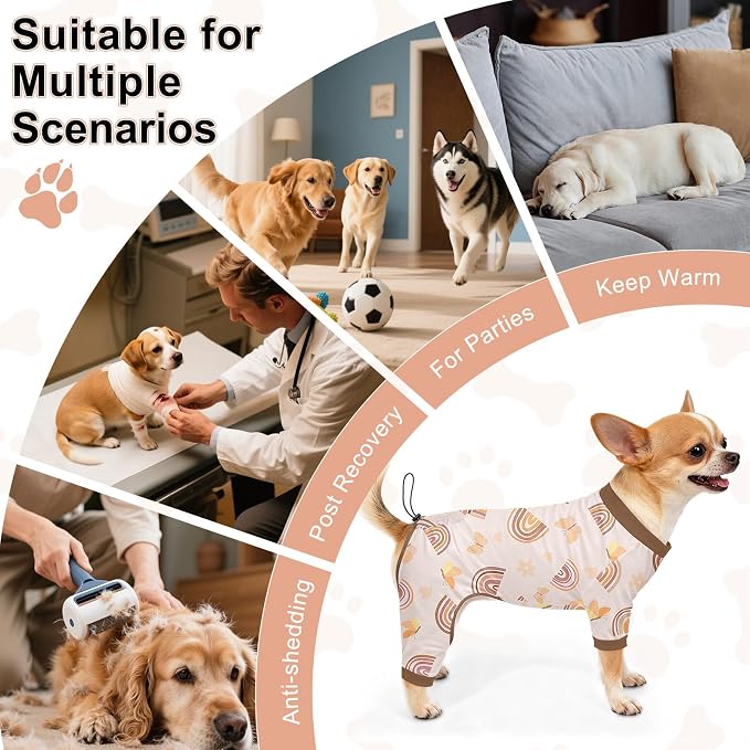 Bienbee Dog Pajamas, 4 Pack Adjustable Onesies for Small to Large Dogs XS | Dog Shedding Suit with Soft Fabric, Breathable & Stretchy, and Adjustable Back Length for Sleeping Lounging and Daily Use