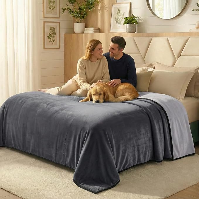 Paw Buddies Waterproof Blanket King Size 80"x90" for Dogs, Pets, Bed & Couch, Reversible Velvet-Feel Throw, Leakproof Machine Washable Furniture Protector + Bonus Small Blanket