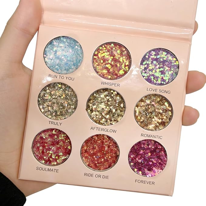 9 Colors Glitter Shimmer Eyeshadow Palette, Sparkle Neutral Eye Shadow Palettes, Natural High Pigment Eyeshadow Long Lasting Blendable, Eye Brightener Eye Shadow Primers, sombras para ojos