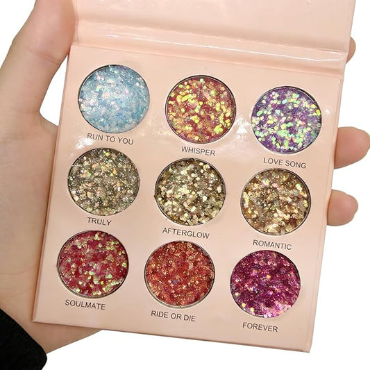 9 Colors Glitter Shimmer Eyeshadow Palette, Sparkle Neutral Eye Shadow Palettes, Natural High Pigment Eyeshadow Long Lasting Blendable, Eye Brightener Eye Shadow Primers, sombras para ojos