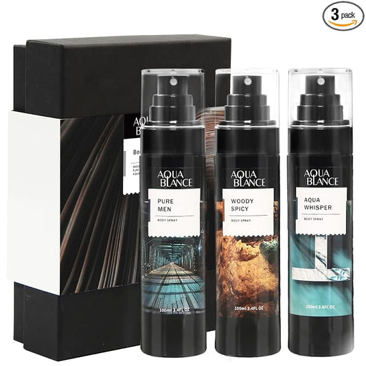 AQUA BLANCE Fragrance Mist, Body Spray for Men, Pack of 3, Each 3.4 Fl Oz