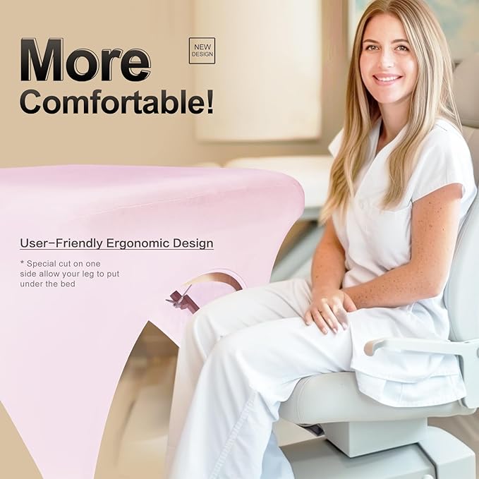 2-Piece Spa Bed Cover Professional Lash Bed Cover Stretchy Massage Table Cover Beauty Bed Protective Topper, Excellent for Lash Extension, Spa, Massage, Beauty Salon, Wax, Tattoo (Pink)