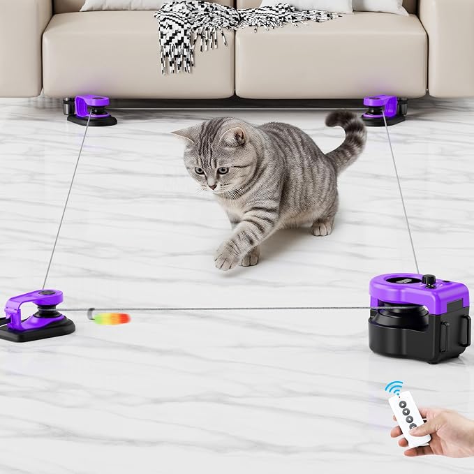 Interactive Cat Toys for Indoor Cats, Cat Treadmill Auto/Remote Control DIY Cat Mouse Hunting Toys, Keep Bored Kitten Dog Entertained to Chase, Feather Toy to Exercise Wheel-Purple