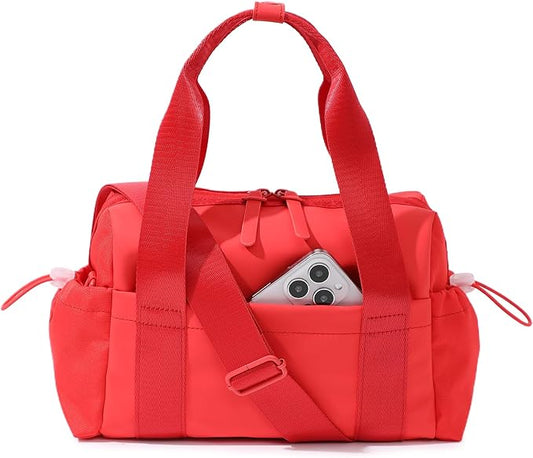 Bucosd Small Gym Bag for Women, Mini Crossbody Gym Duffle Bag with Wet Compartment, Carry on Gym Tote Bag for Workout Dance Sport Travel (Mini-Red)