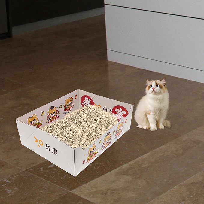 Portable Collapsible Cat Litter Box, Foldable Disposable Fiber Litter Tray 38x29x12cm, Travel-Friendly Indoor Outdoor Kitten Potty for Pet Cleaning and Housebreaking