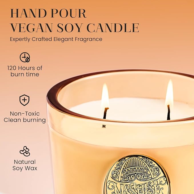 M&SENSE Large Two-Wick Soy Candle | Basil Ginger & Orange | 19.8 oz, 120H Burn Time | Luxury Scented Candle for Relaxation, Gifting, Home Décor | Ideal for Bedroom, Office, Party Ambiance