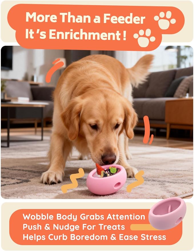 2-in-1 Dog Enrichment Toy & Slow Feeder - Interactive Freeze Licking Bowl and Treat Dispenser for Dogs, Relieves Boredom and Anxiety (5.3" x 3.75" x 2.95", Pink)