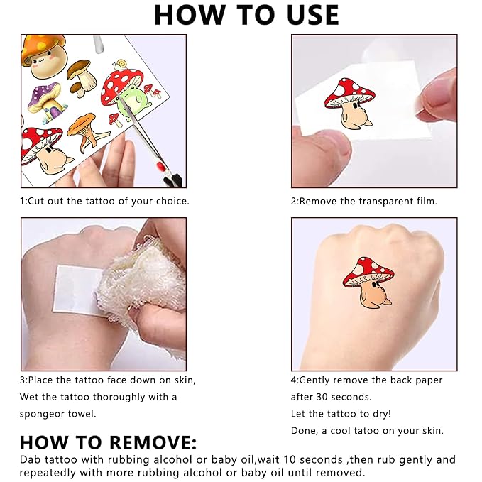 12 Sheets Mushroom Temporary Tattoos for Kids, Mushroom Birthday Party Supplies Decorations Cute Fake Tattoos Mushroom Party Favors for Boys Girls Children Goodie Bag Fillers Party Gifts Stickers